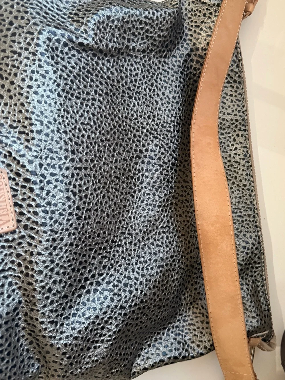 Consuela Wesley Silver and Black Pebbled Leather Hobo Bag